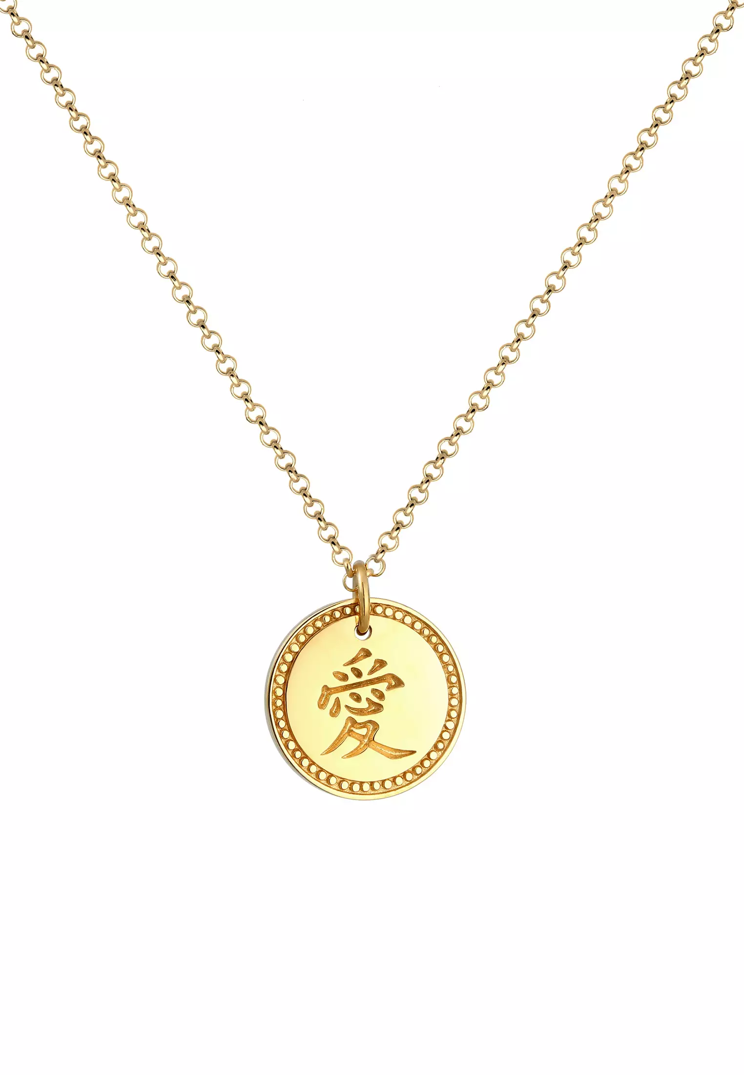 Necklace Chinese Letters Love Symbol Gold Plated