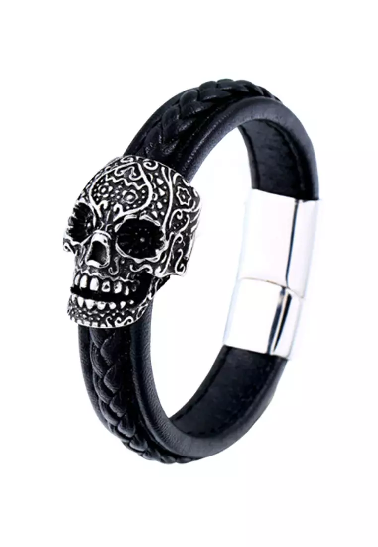 Mens black skull bracelet online