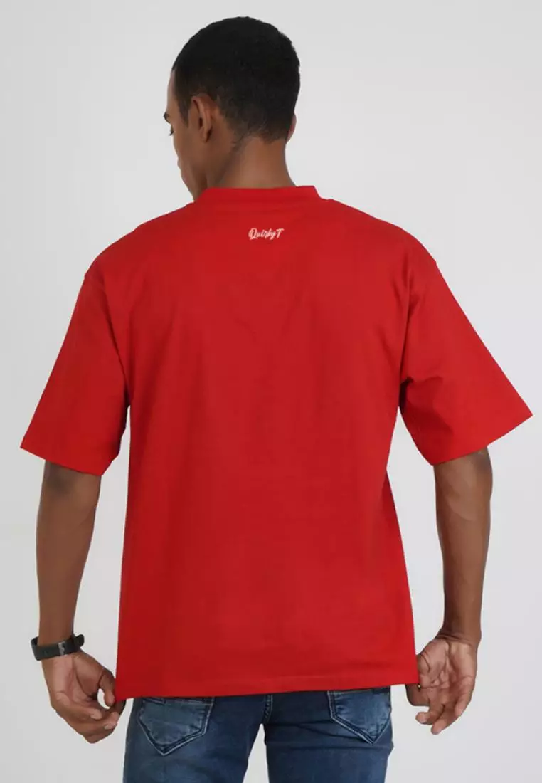 大码 Your are my power 红色棉质短袖宽松 T 恤