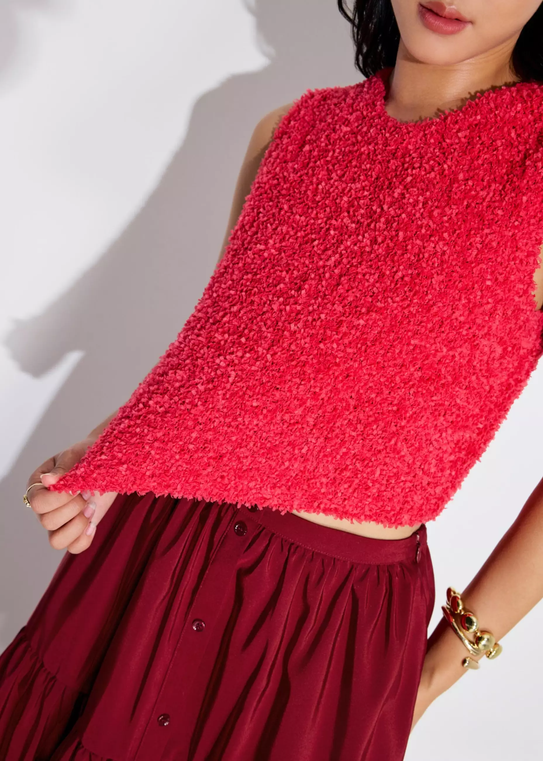Atasan Wanita - Fuzzy Knit Shell Crop Top