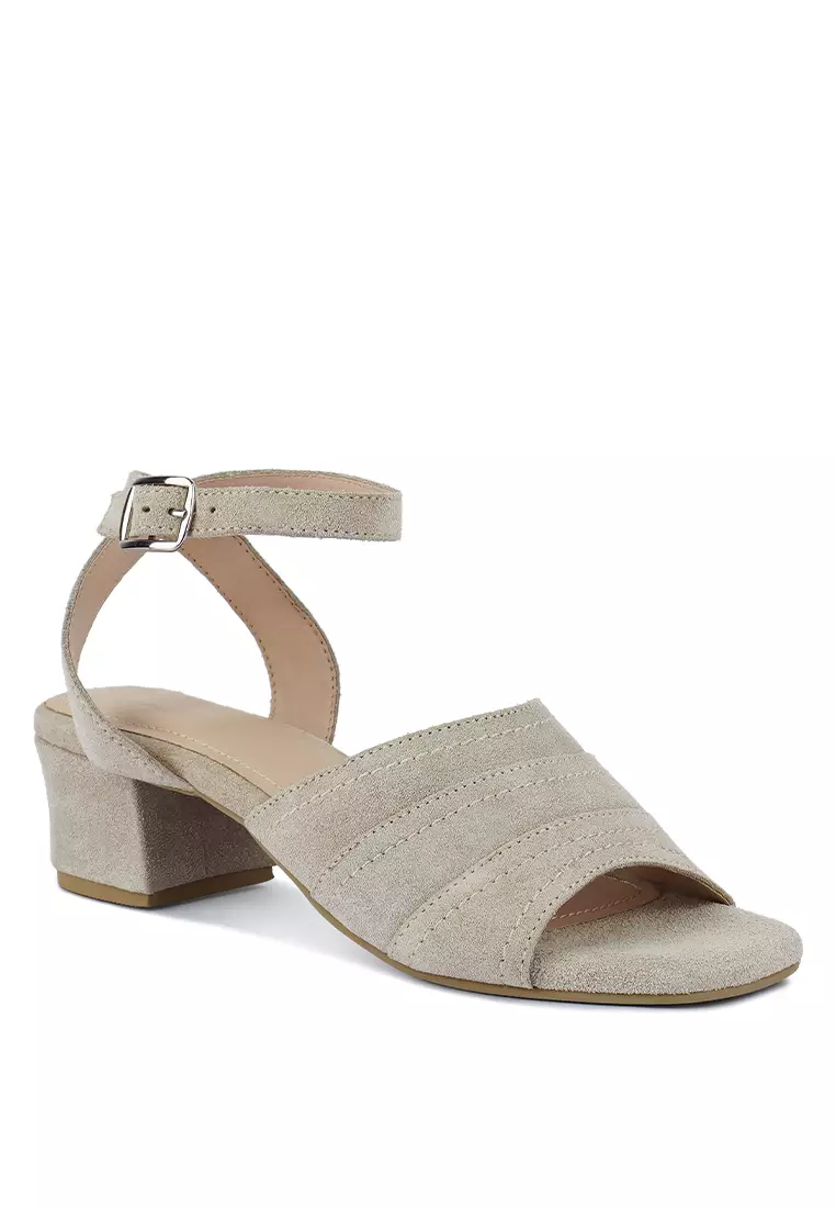 Buy Rag CO. Suede Block Heeled Sandal in Nude Online ZALORA