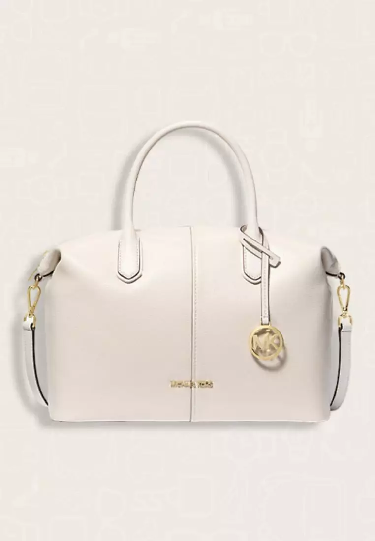 Michael Kors Hyde Large Pebbled Leather Satchel Light Cream