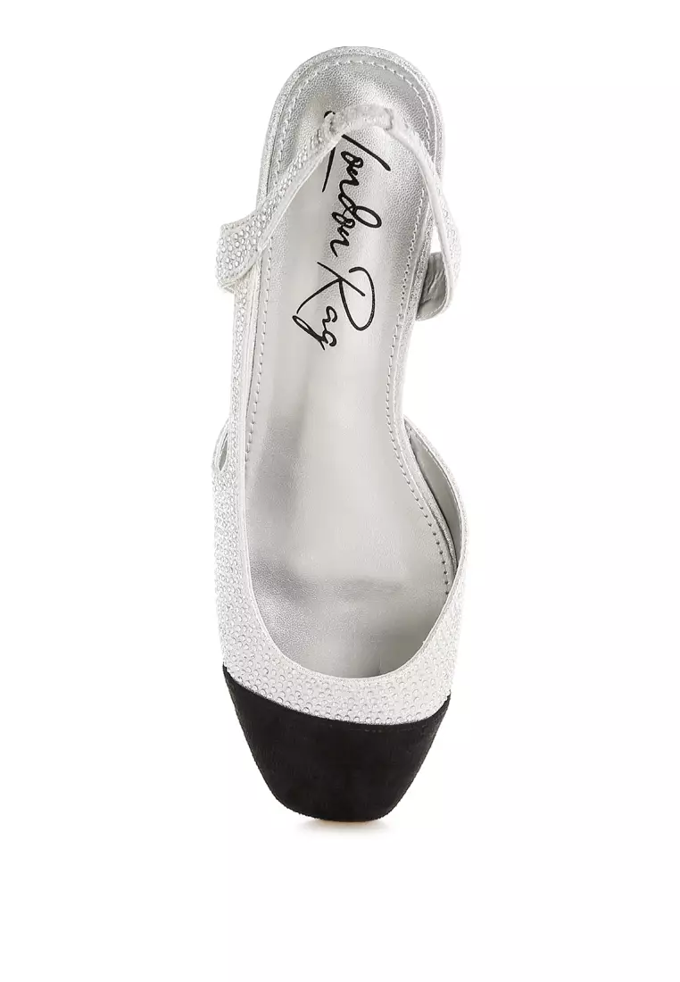 Rhinestone-Studded Glitter Flats in Silver