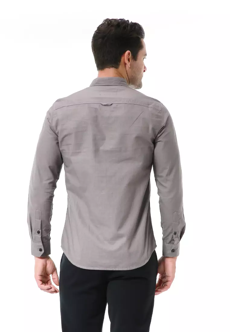 Leopold Kemeja Basic Pria Motif Polos Long Sleeve Material Cotton ORIGINAL - Dark Gray