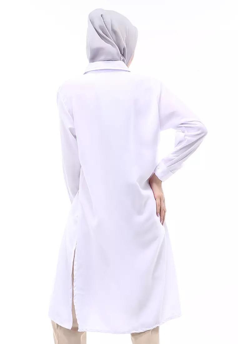Septiyani Tunik Atasan Wanita Motif Polos Long Sleeve Regular Fit - White