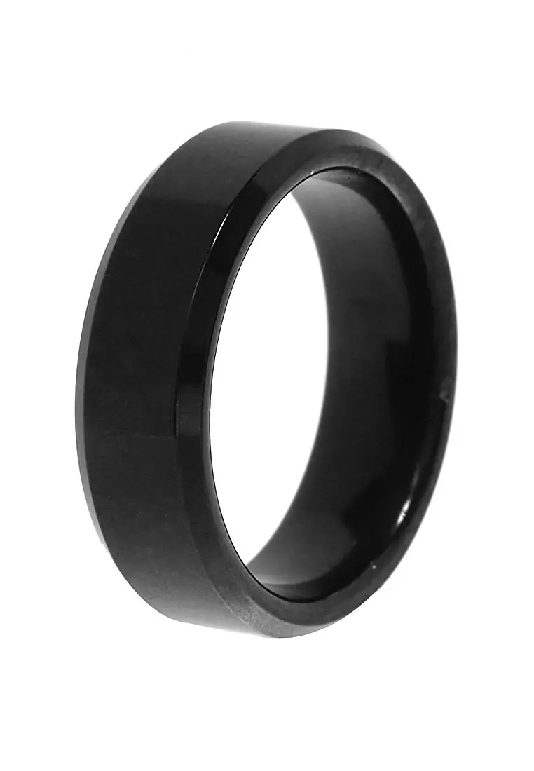 Cincin Titanium Hitam Motif Polos Aksesoris Unisex Design Elegant Premium Quality - Hitam