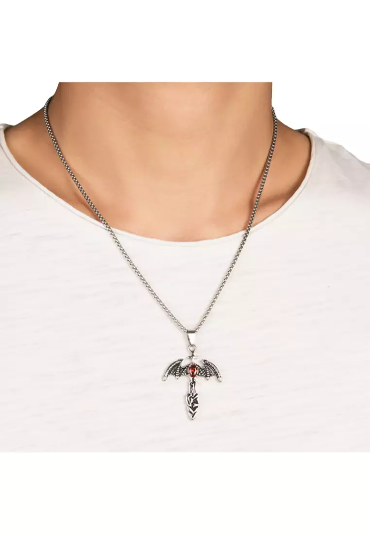 Men's Bat Wings Diamond Cross Titanium Steel Necklace