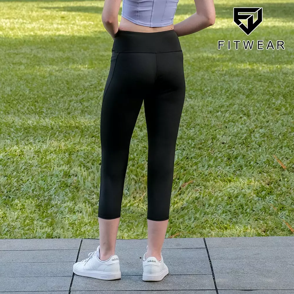 Fitwear Legging Olahraga Wanita LAYLA V-WAIST 7/8 2 POCKET COMPRESSION - BLACK