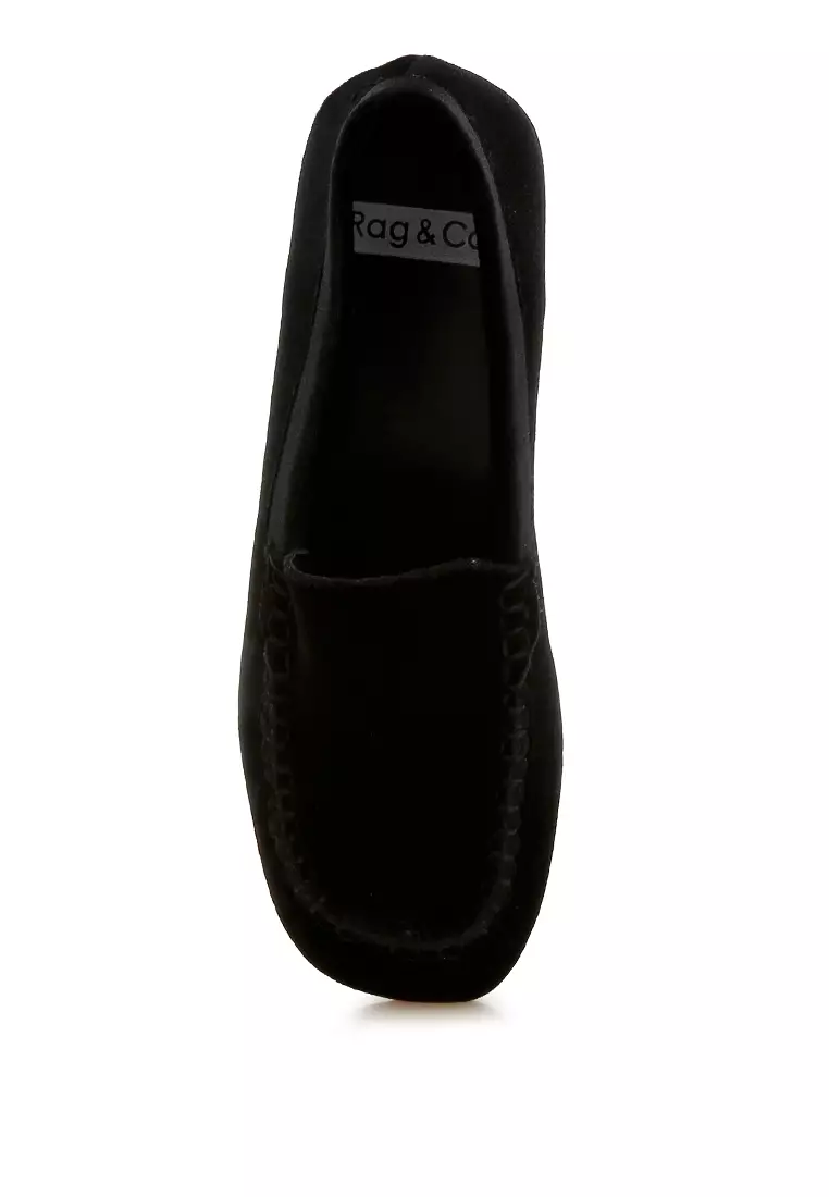 Velvet Flat Loafers in Black