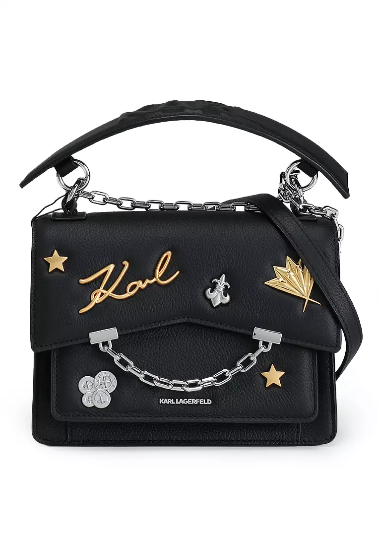 Buy KARL LAGERFELD Grained Leather Shoulder Bag with Charms Detail