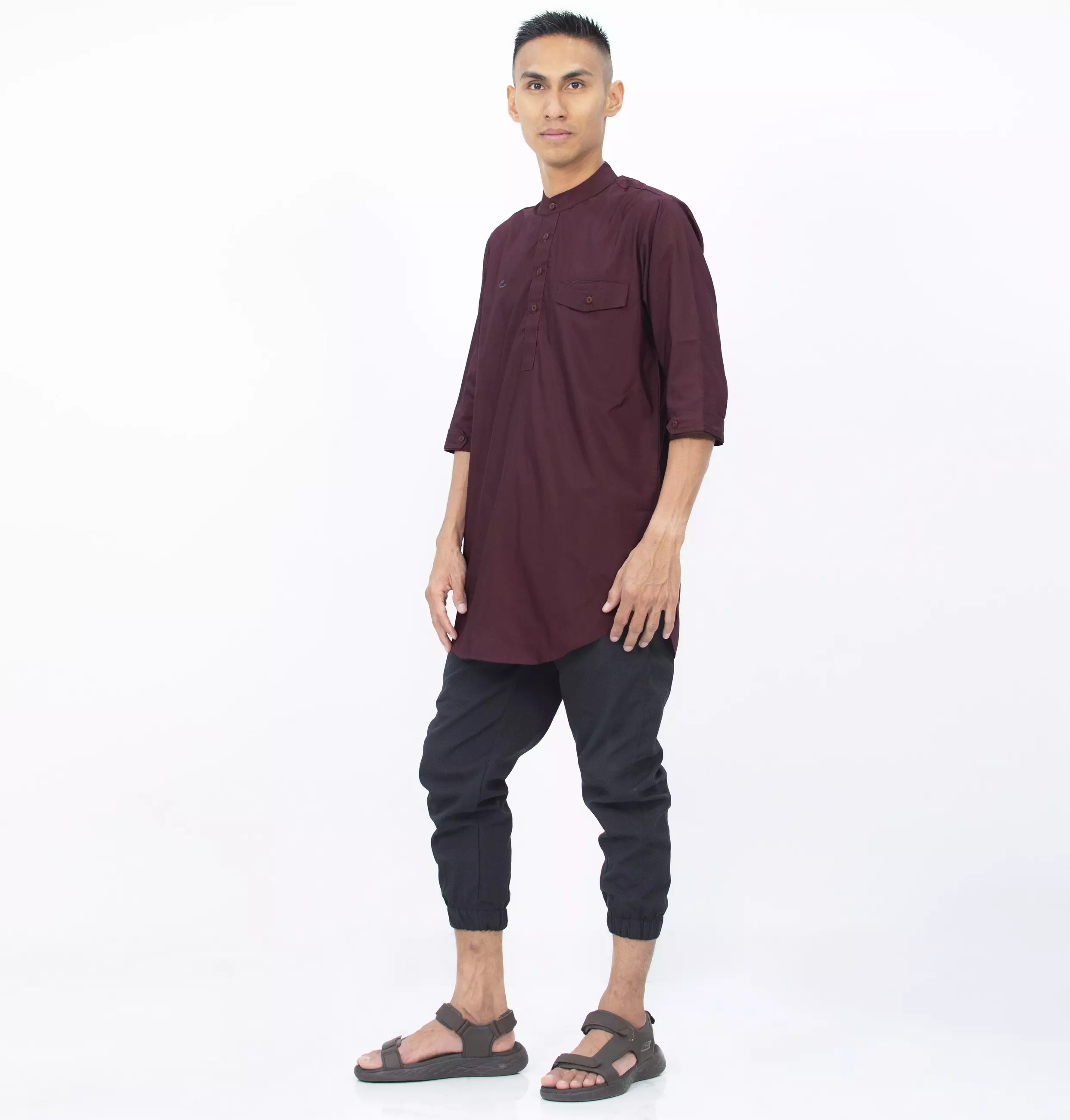 AMMAR Baju Koko Kurta Pakistan Busana Muslim Pria Fashion Muslim Pria Kurta Pria Kemeja Koko - MARUN