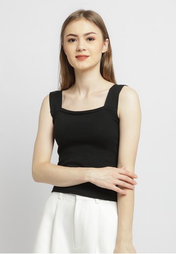 Beyoutiful The Label black Lexi Square Neck Fitted Knit Tank Top 66108AA74FCB25GS_1