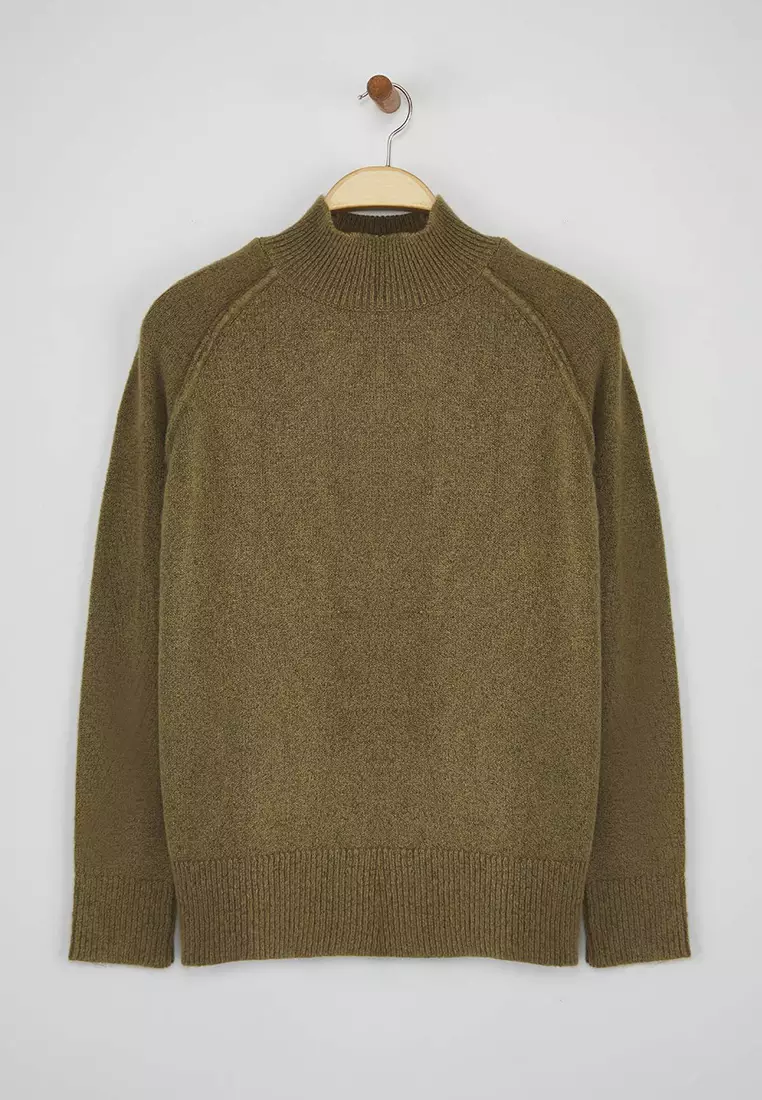 Khaki Soft Textured Wide Pattern Knitwear Sweater Twoaw26Kz00191