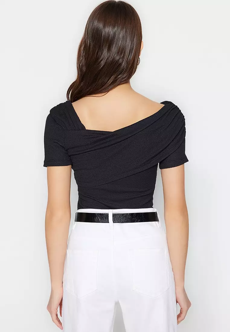 Asymmetrical Collar Bodysuit Top