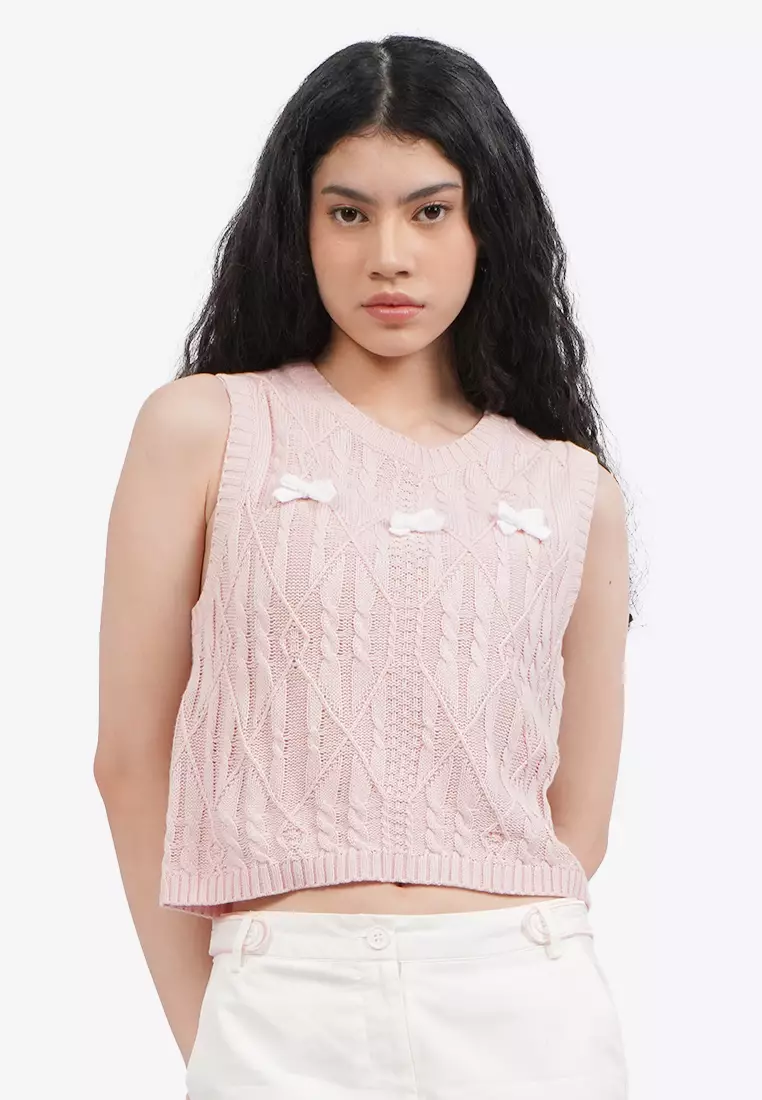 Sleeveless Knit Top with Ribbon Details