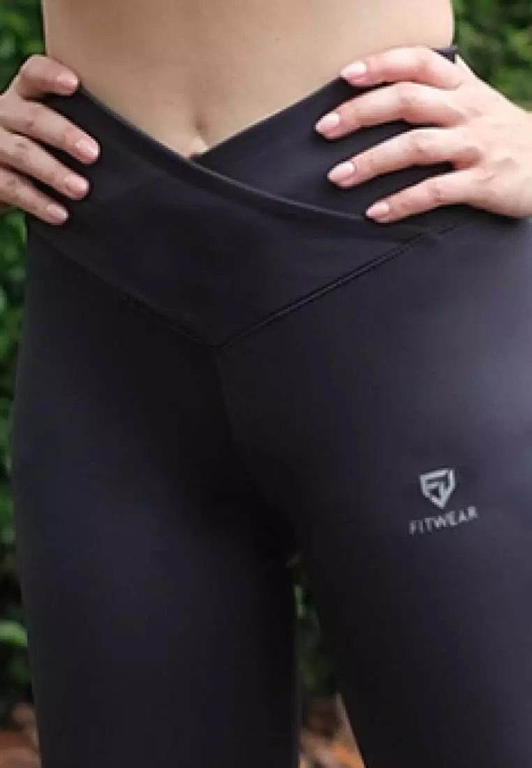 Fitwear - Legging / Celana Pendek Olahraga NATALIA MIDLENGTH - BLACK V WAIST