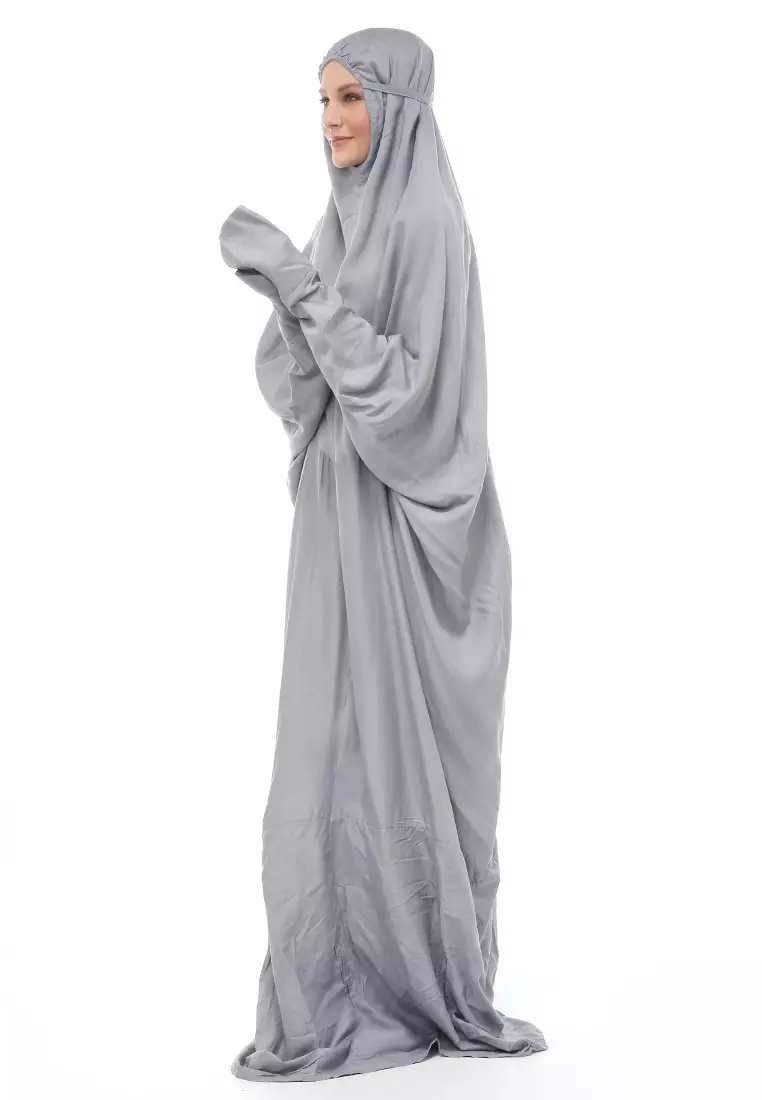 Karina Mukena Terusan Simple Muslimah Wanita Motif Polos Relaxed Fit - Abu Silver