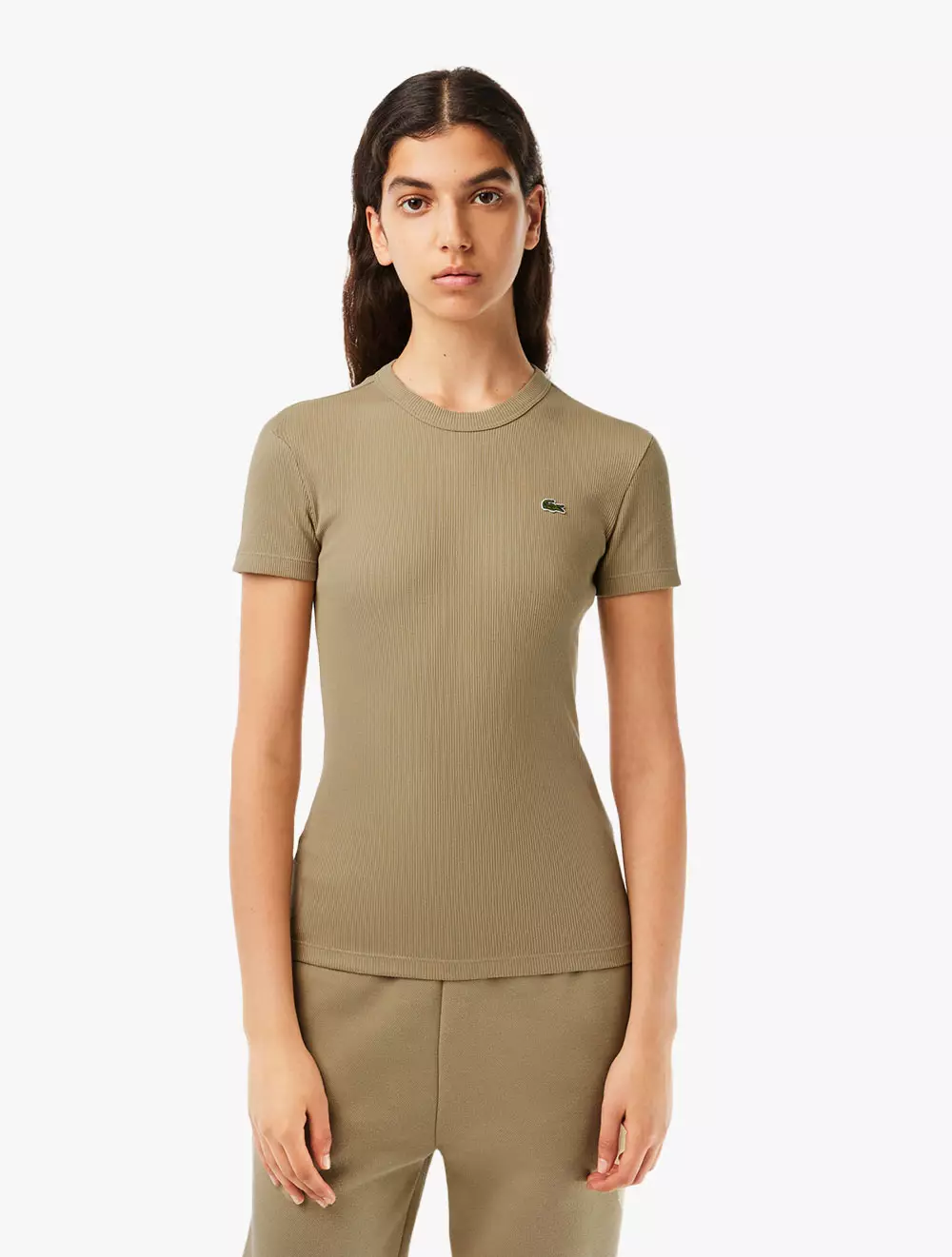 Jual Lacoste Women's Slim Fit Organic Cotton T-shirt - Beige