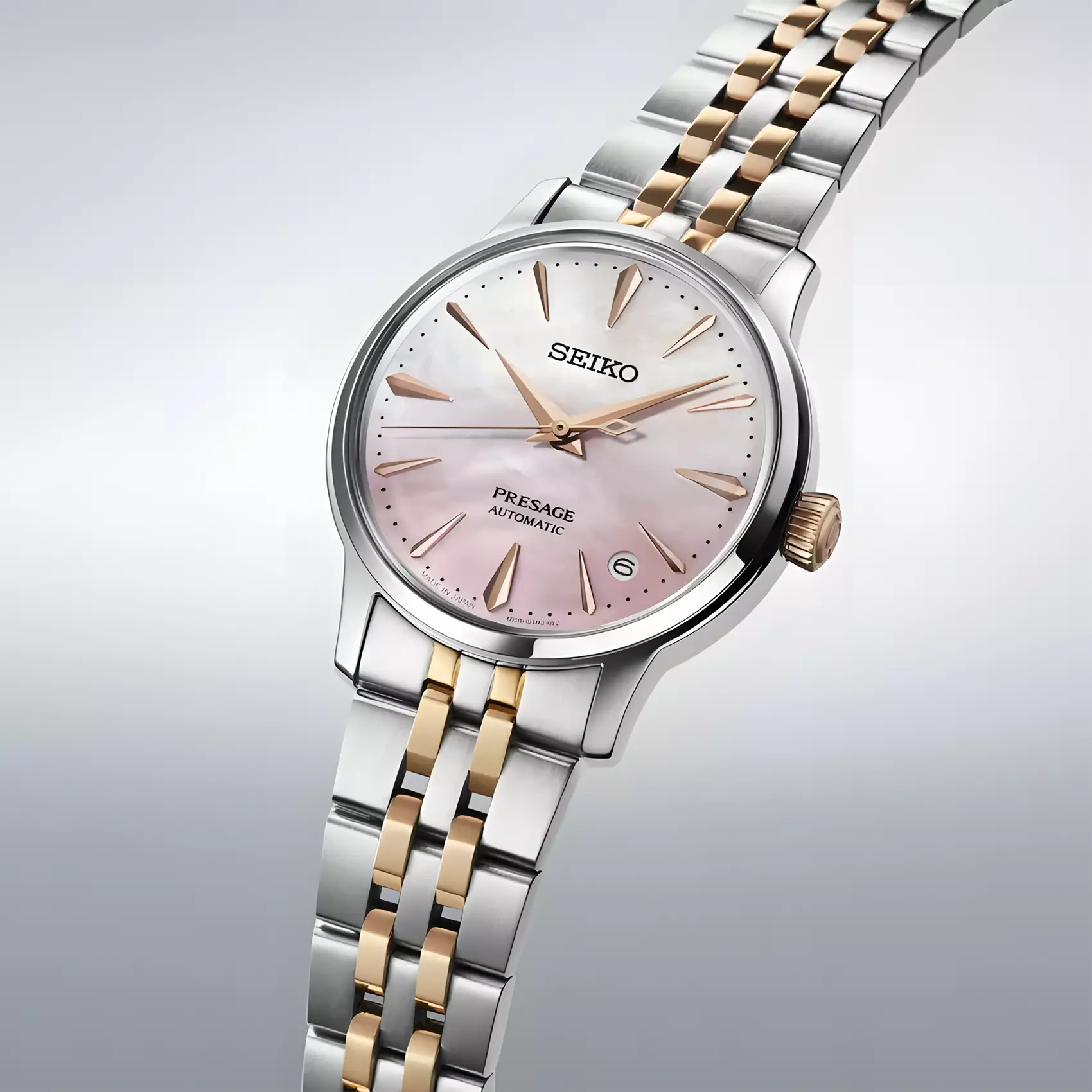 Seiko Presage Cocktail Time Limited Edition - Jam Tangan Automatic Wanita - Mother of Pearl Dial - Dual Tone Stainless Steel Strap - SRPM06J1