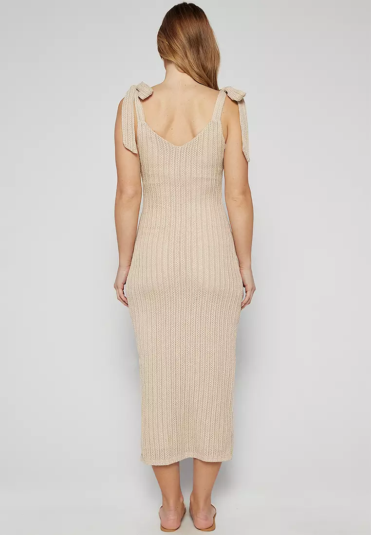 Knitted Dress with Shoulder Ribbon