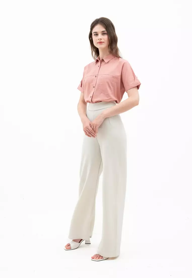 Urban Exchange Alisha Shirt Dusty Pink - Atasan Kemeja Basic Lengan Pendek Warna Dusty Pink