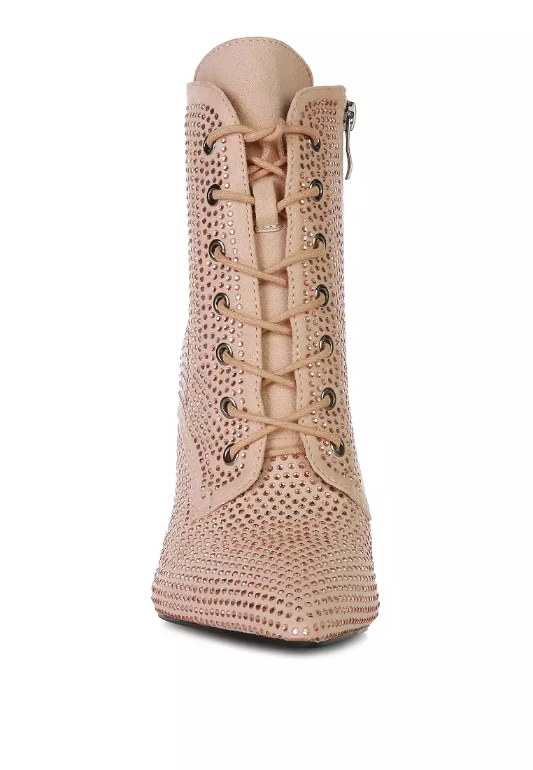 Sepatu bot berlian imitasi suede imitasi warna krem