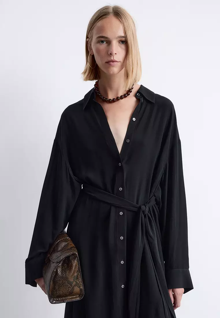 綁帶細節中長連身裙