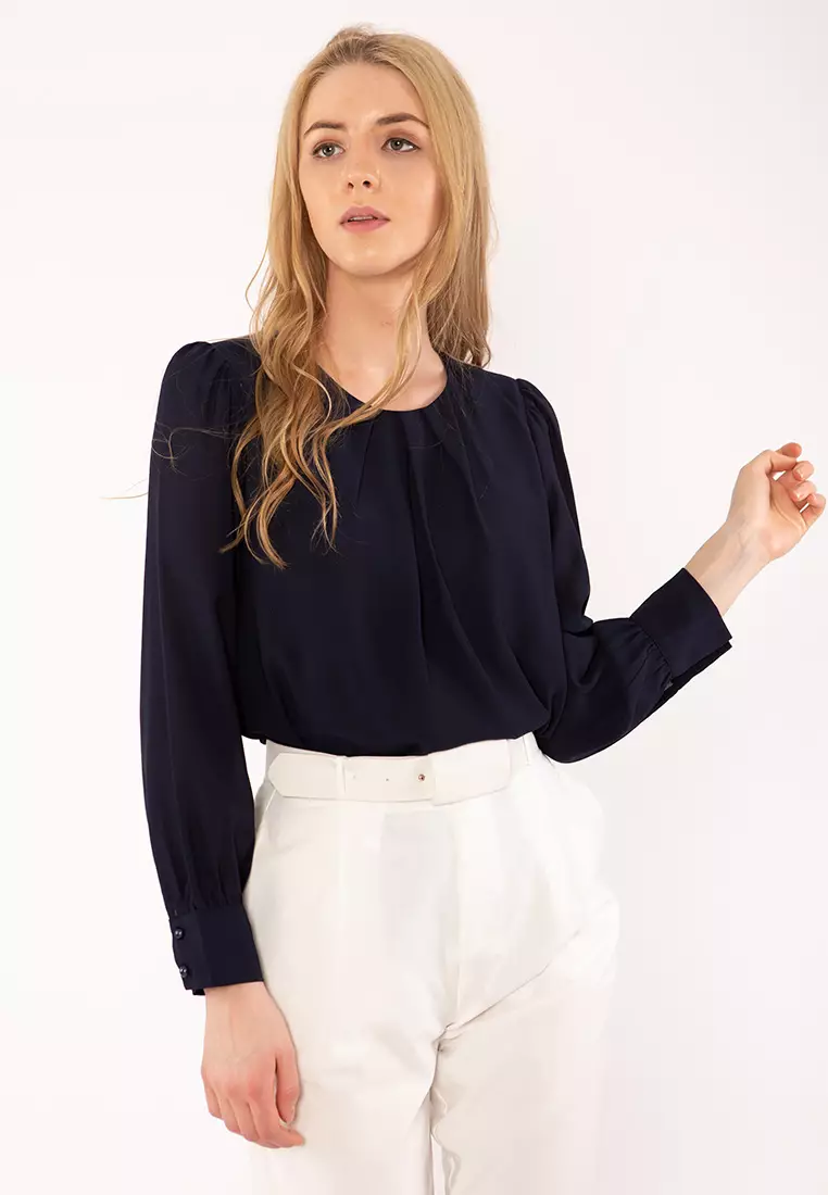 雪纺圆领长袖上衣