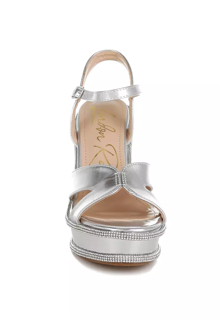 Sandal wedges berhiaskan berlian imitasi warna perak