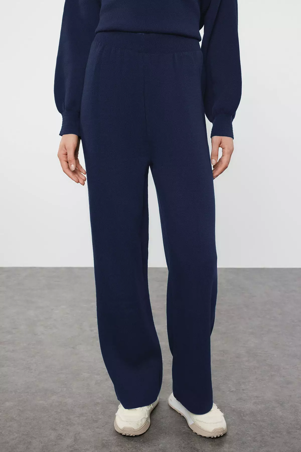 Navy Blue Wide Fit Balloon Sleeve Knitwear Bottom Top Suit