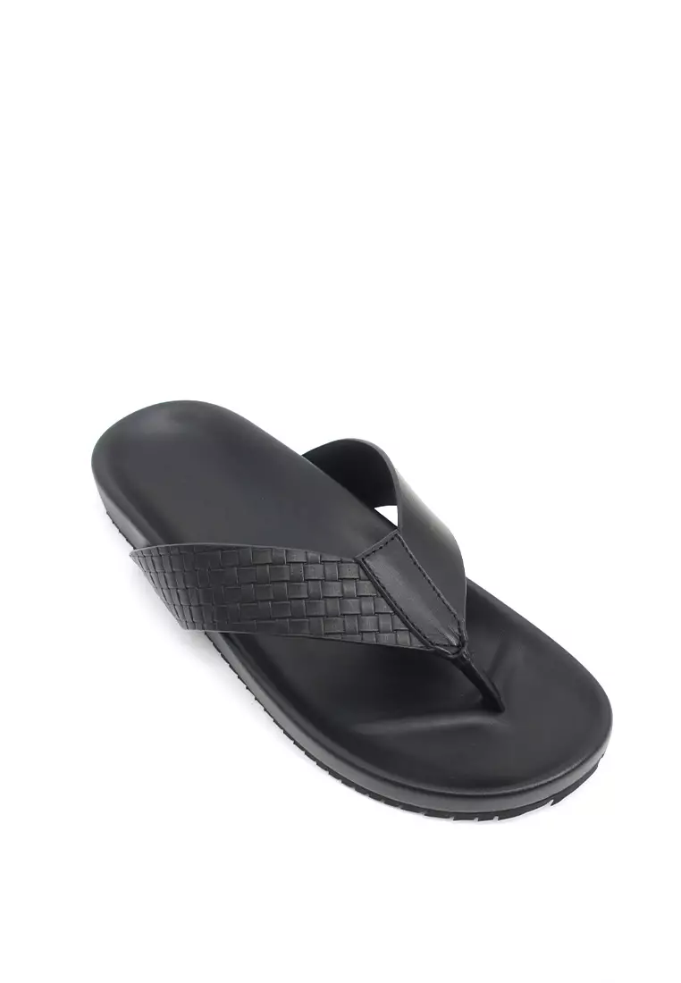 Mens black deals leather flip flops