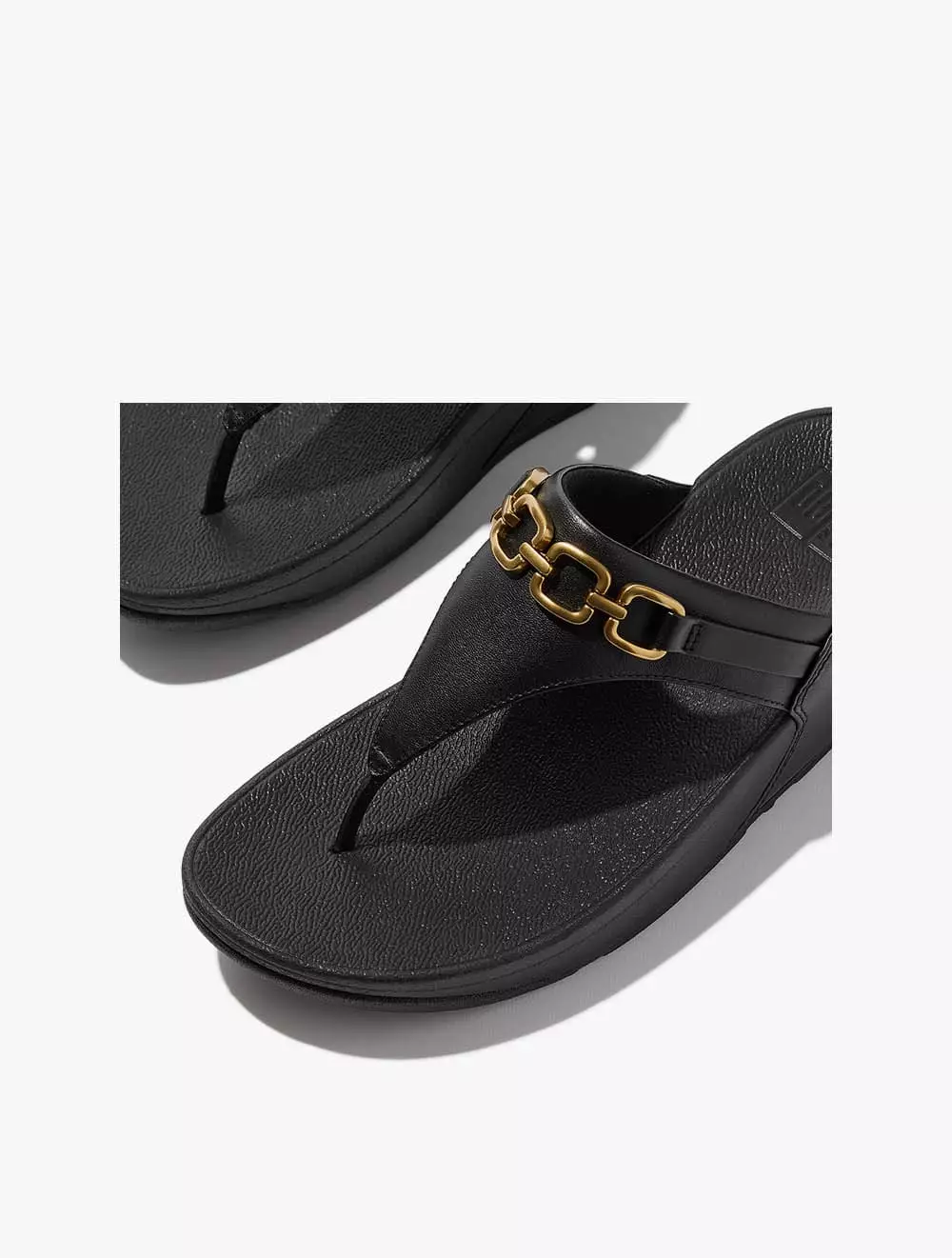 Fitflop Lulu Square-Chain Leather Toe-Post Sandals - Black