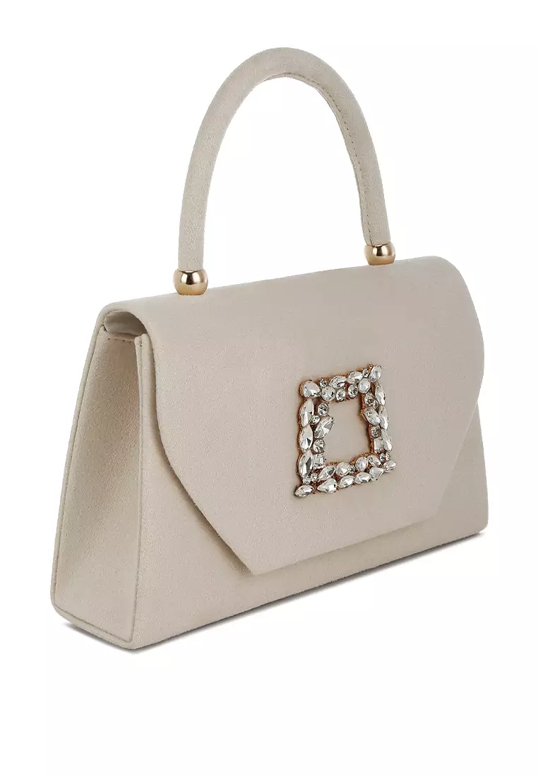 Mini Top Handle Brooch Bag in White