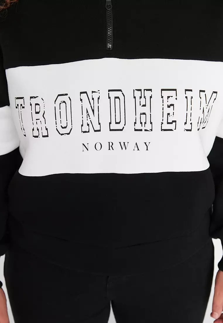 Plus Size Color Block Stand-Up Collar Sweatshirt