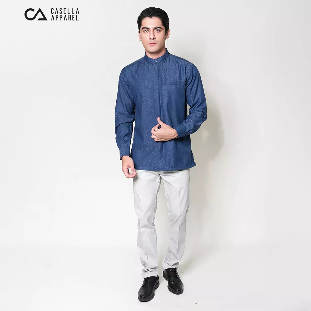 Casella Baju Koko Pria Lengan Panjang Motif Elegan | Baju Koko Yusuf 9995 Navy