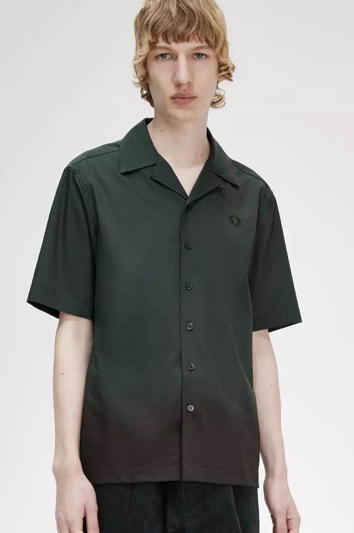 Buy Fred Perry Fred Perry M6599 Ombre Revere Collar Shirt (Night Green ...