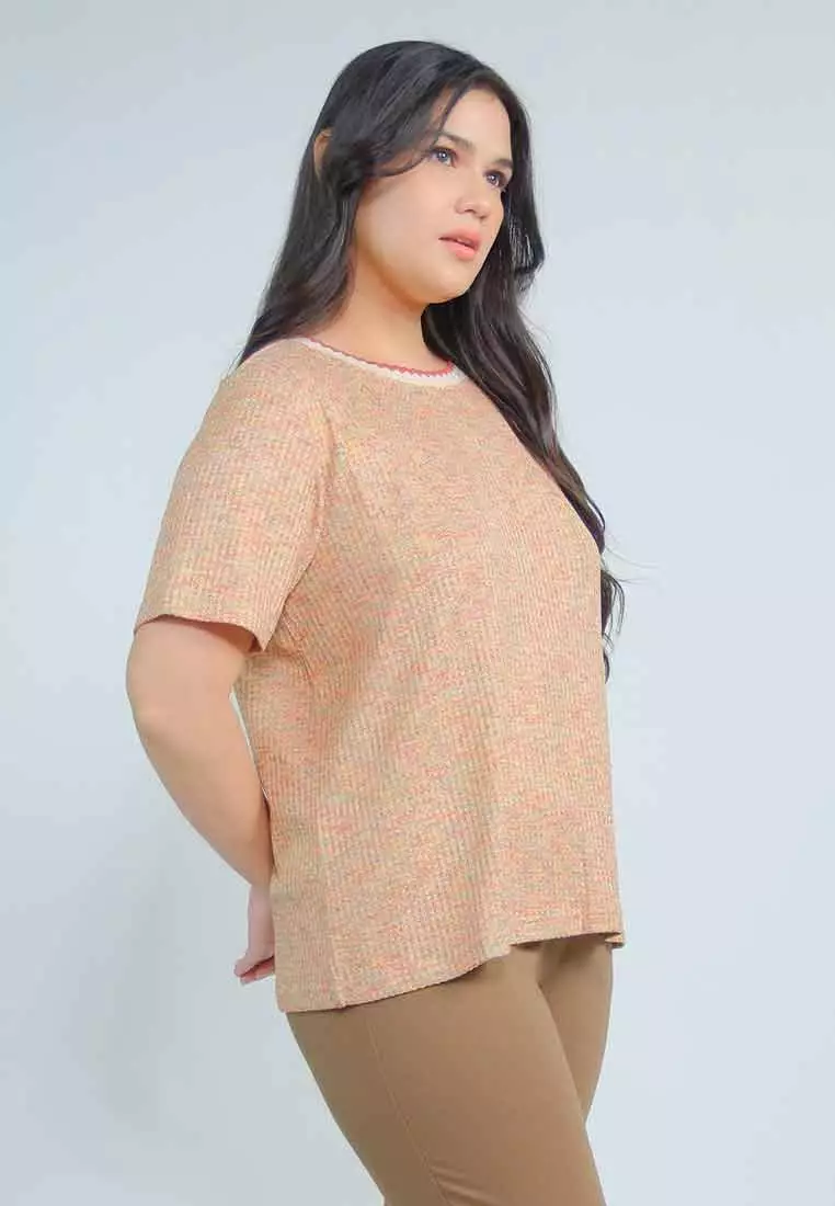 Milly Plus Size Krishna Multicolor Knitted Top with Scallop Ribbing