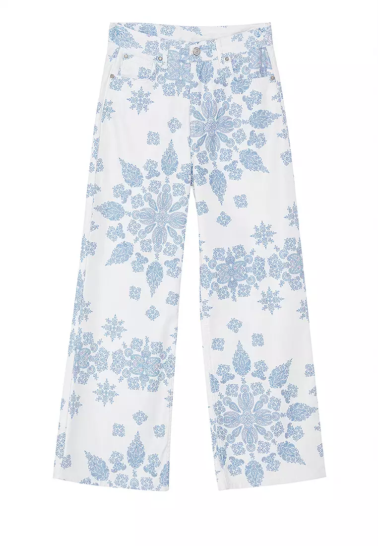 Floral Pattern High Waist Culotte Jeans