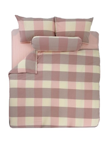 Milliot & Co. pink Aro Checked Queen 5-pc Quilt Cover Set 0A978HL633F84AGS_1