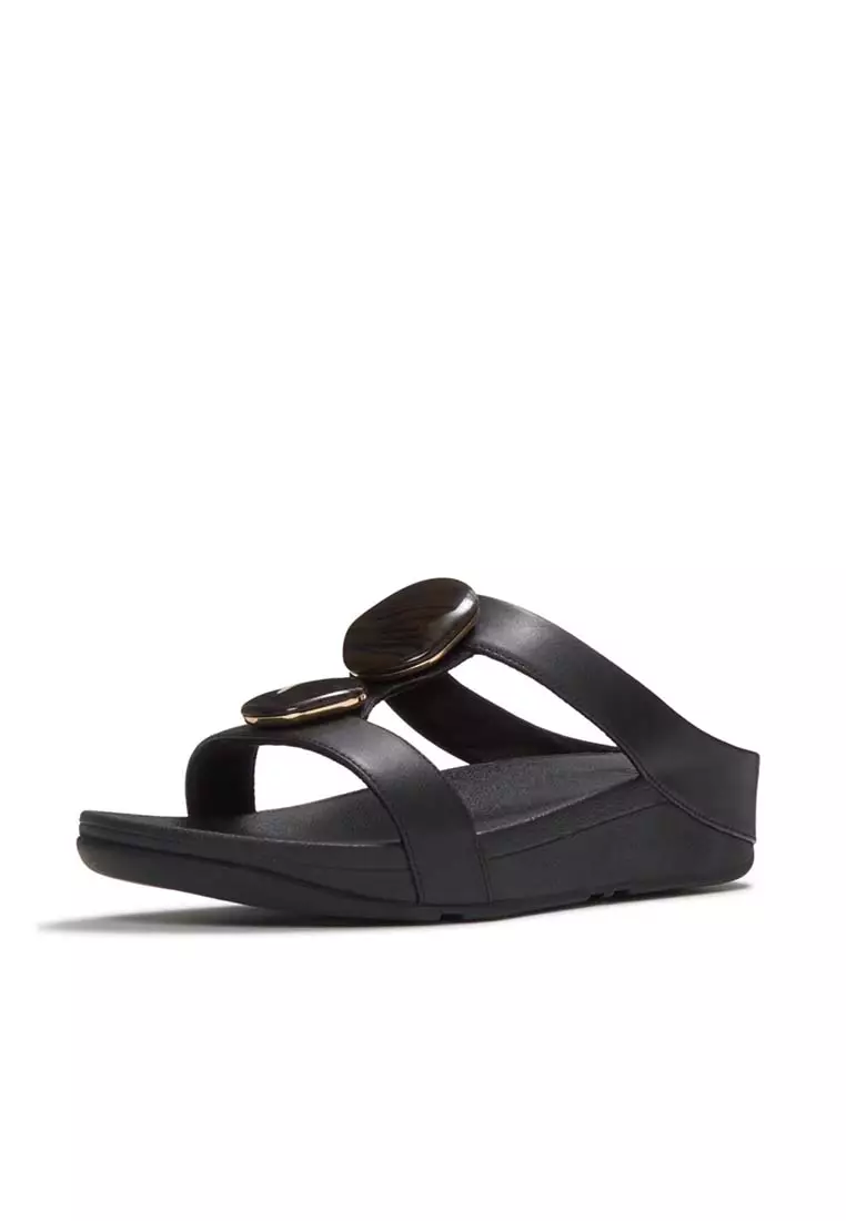 FitFlop FINO Marbled-Stone H-Bar Slides - Black (A2K-001)