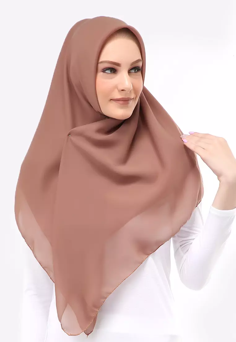 Kanya Hijab Scarf  Motif Polos Wanita Muslimah Relaxed Fit - Khaki