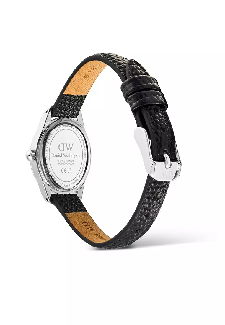 Ophelia Mini Black Lizard Ice Blue Guilloché Silver - Women Watch Stainless Steel Leather Strap watch DW Official Authentic Original