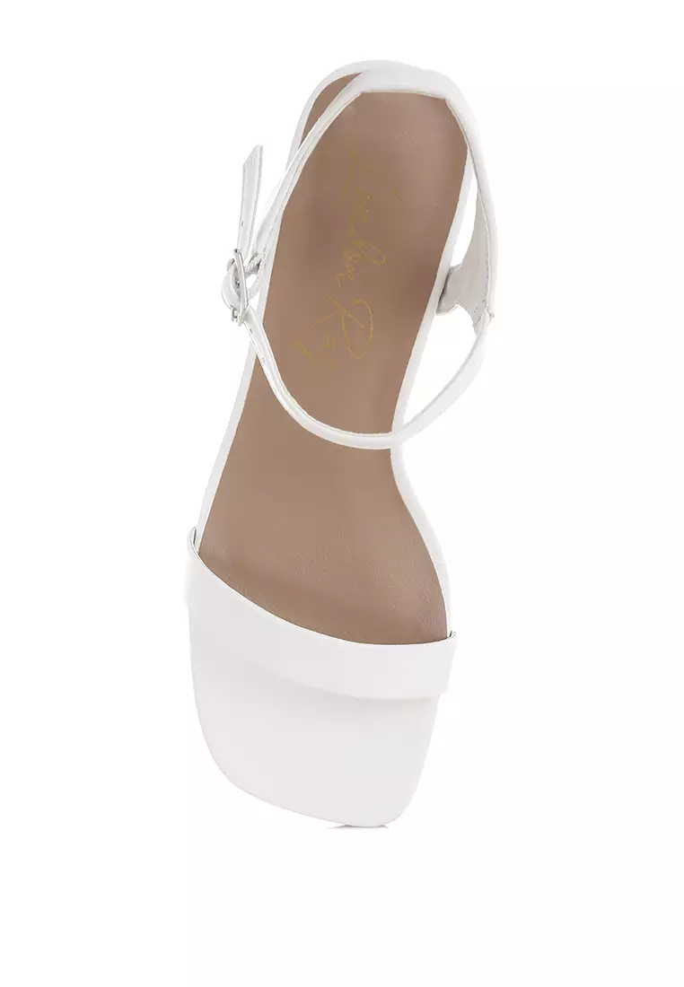 Faux Leather Block Heels In White