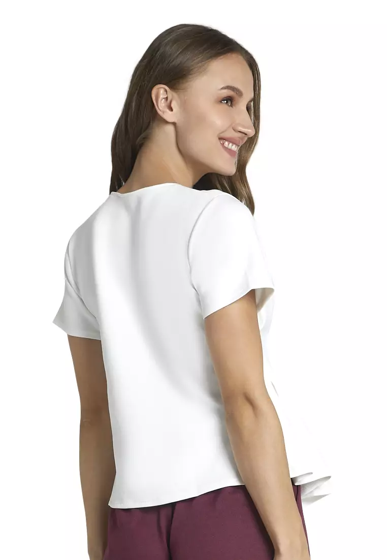 Callie Blouse Short Sleeve Motif Solid Atasan Wanita Casual - Putih