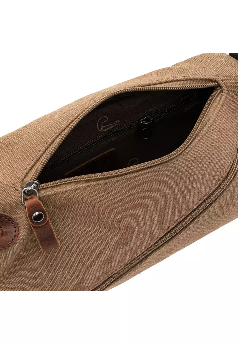 Men's Korean Style Canvas Leather Outdoor Casual Small Crossbody Single Shoulder Men's Bag BAD 21006