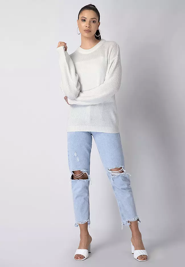 Pearl Embellished Drop Shoulder Sweater