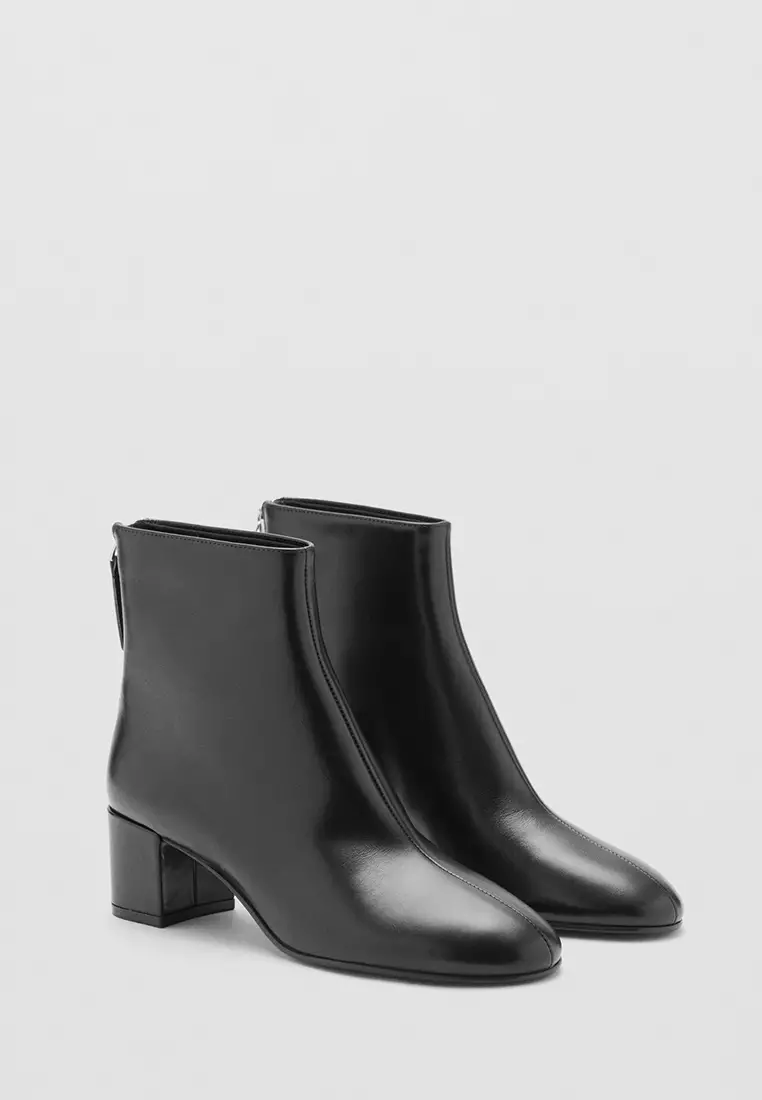 Leather Ankle Boots with Block Heel