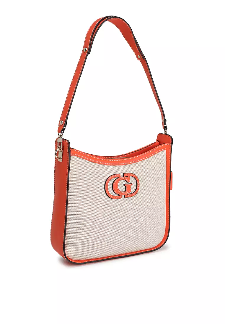 Borsa GUESS Sebina Satchel - Borse A Mano Donna In Pelle Sintetica. Colore Natural/Caramel, Dimensioni 25x22x10 Cm.