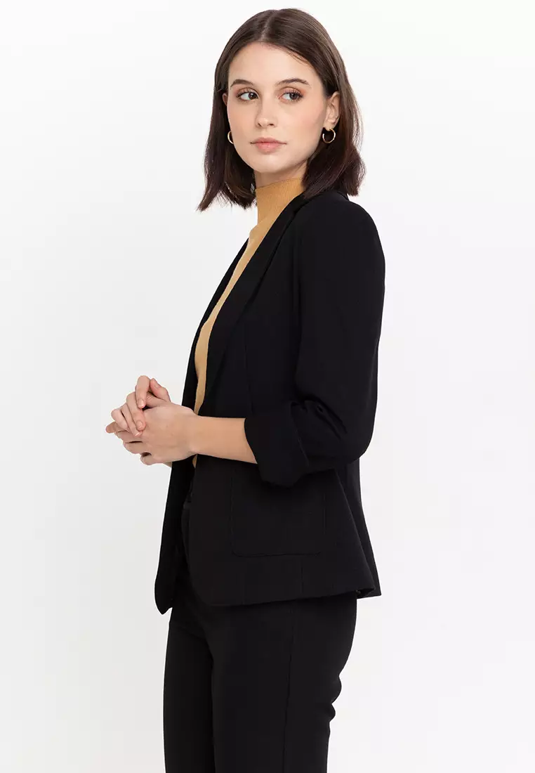Split Cuff Textured Suit Blazer