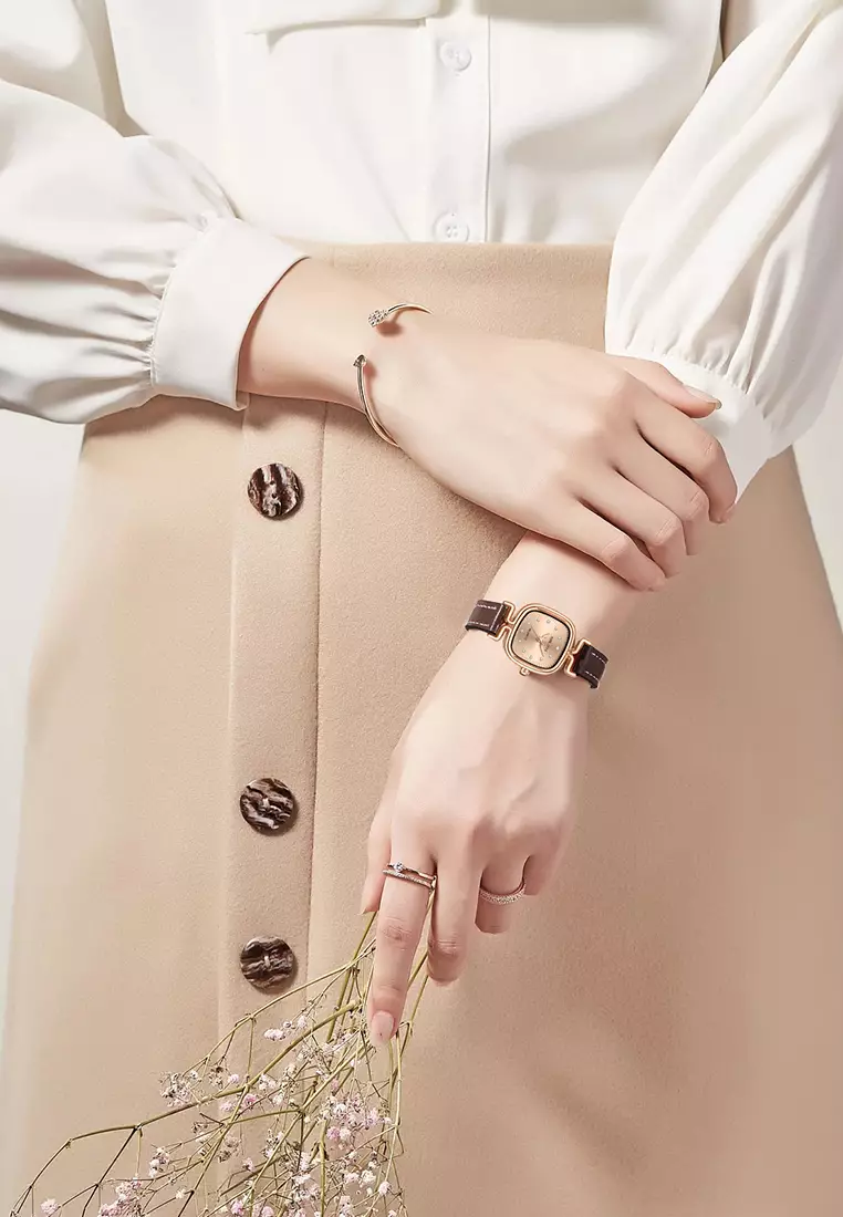 Jam Tangan Wanita Original Korea Retro Anggun Kuarsa Berlian Jam Tangan Cewek 5996 coffee